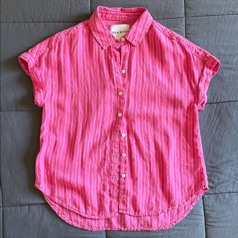 LOLA RIVER Pink Striped Short-Sleeve Button-Down Shirt